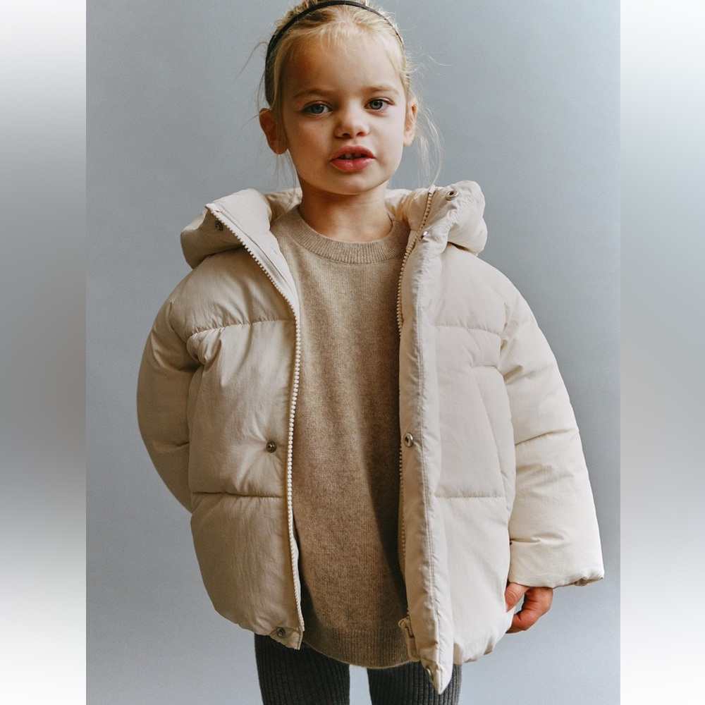 Zara Girls Beige Puffer Coat